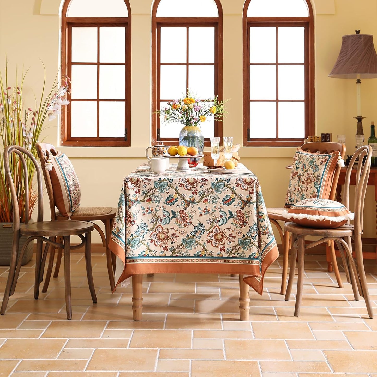 Linen Colorful Vintage Small Square Tablecloth,Indian Block Print Colorfast Durable Table Cloth,Decor Table Cover for Kitchen,Dining,Tea Party,Thanksgiving,Christmas,55"*55"-Mangala