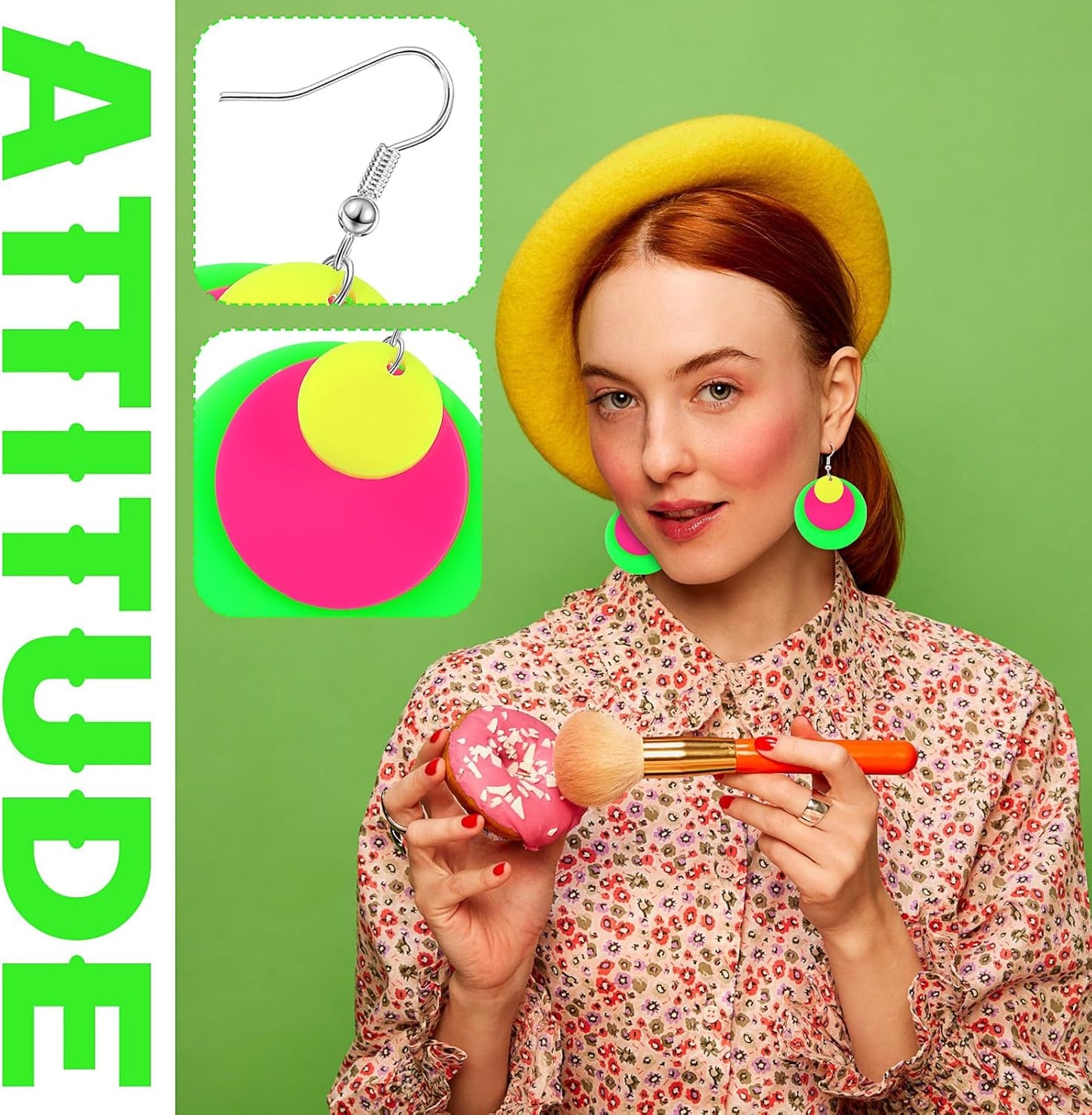 Yinkin 6 Pairs 80s 90s Neon Earrings Lightning Earrings for Women Halloween Costume Party Dancing Glow Party Accessory