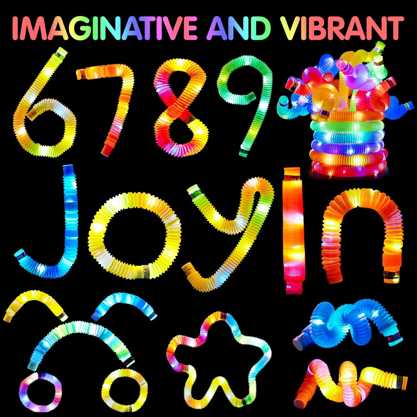 JOYIN 9 Pack Halloween Glow Sticks Party Favors for Kids, Light Up Pop Tubes Glow Necklaces Bracelets Party Supplies for Toddlers Boys Girls Birthday Gifts, Christmas, Goodie bags