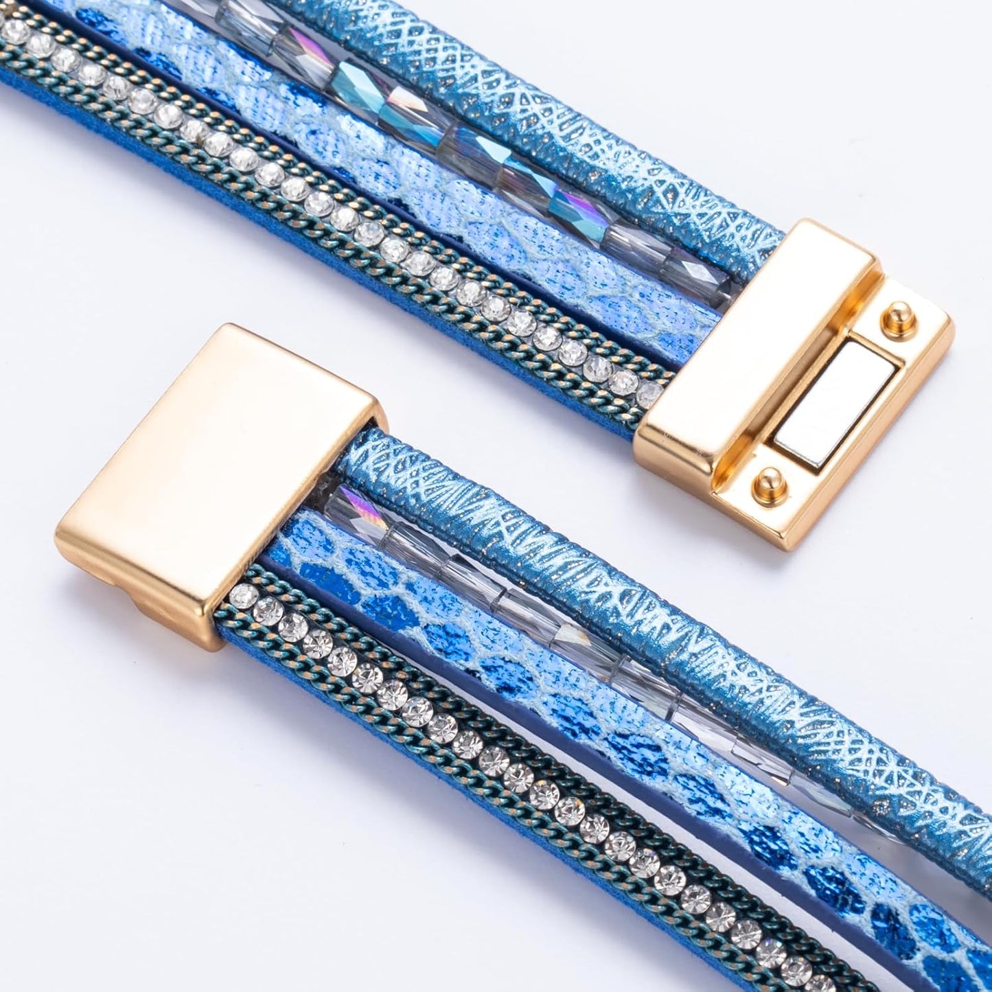 FANCY SHINY Leather Wrap Bracelet Boho Cuff Bangle Bracelets Crystal Bead Bracelet with Magnetic Clasp Jewelry Gifts for Women