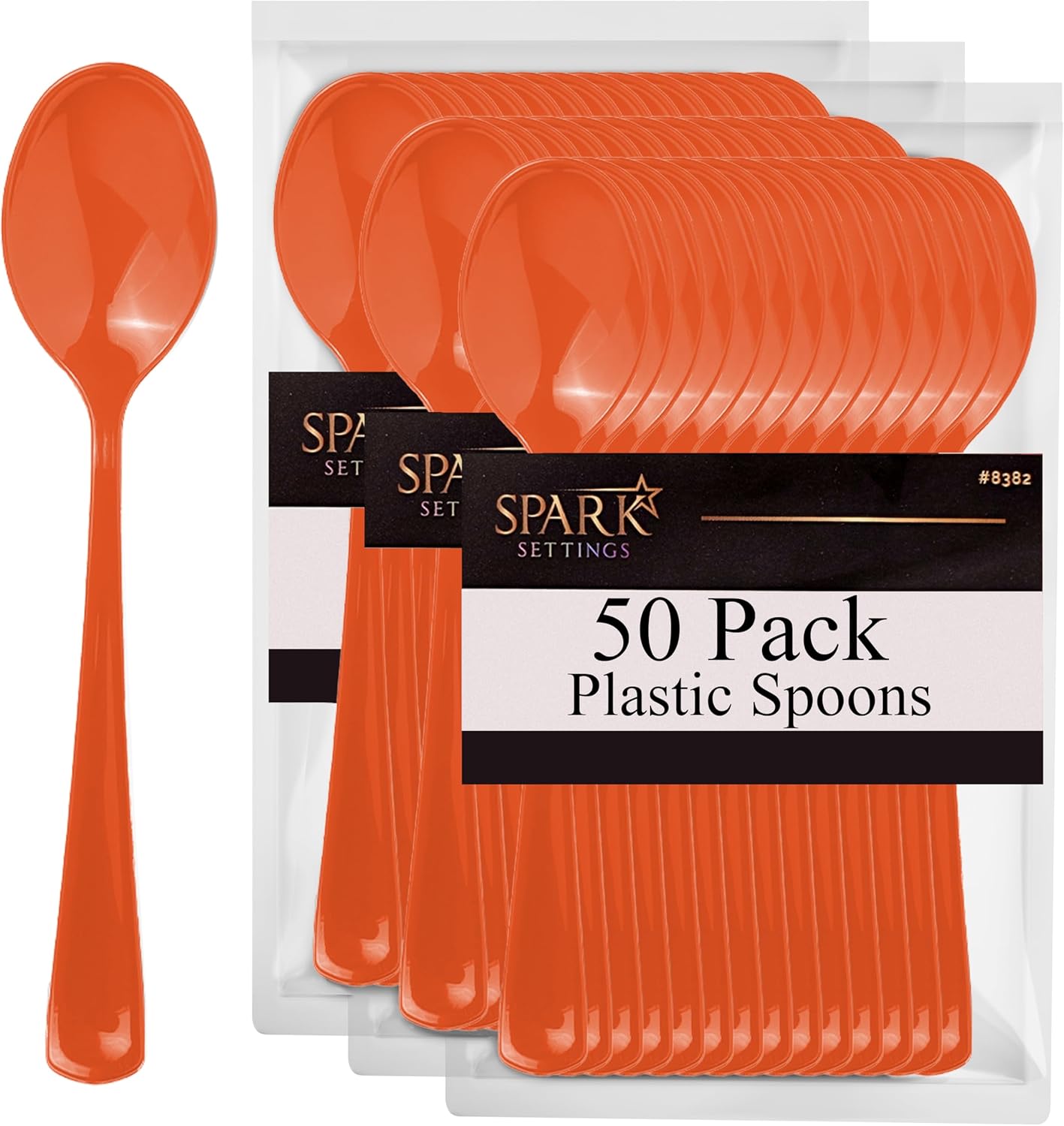 Disposable Orange Plastic Spoons - Heavy Duty, Ideal for Hot & Cold Food, Perfect for Home, Office, School, Parties & Weddings - 50 Pack