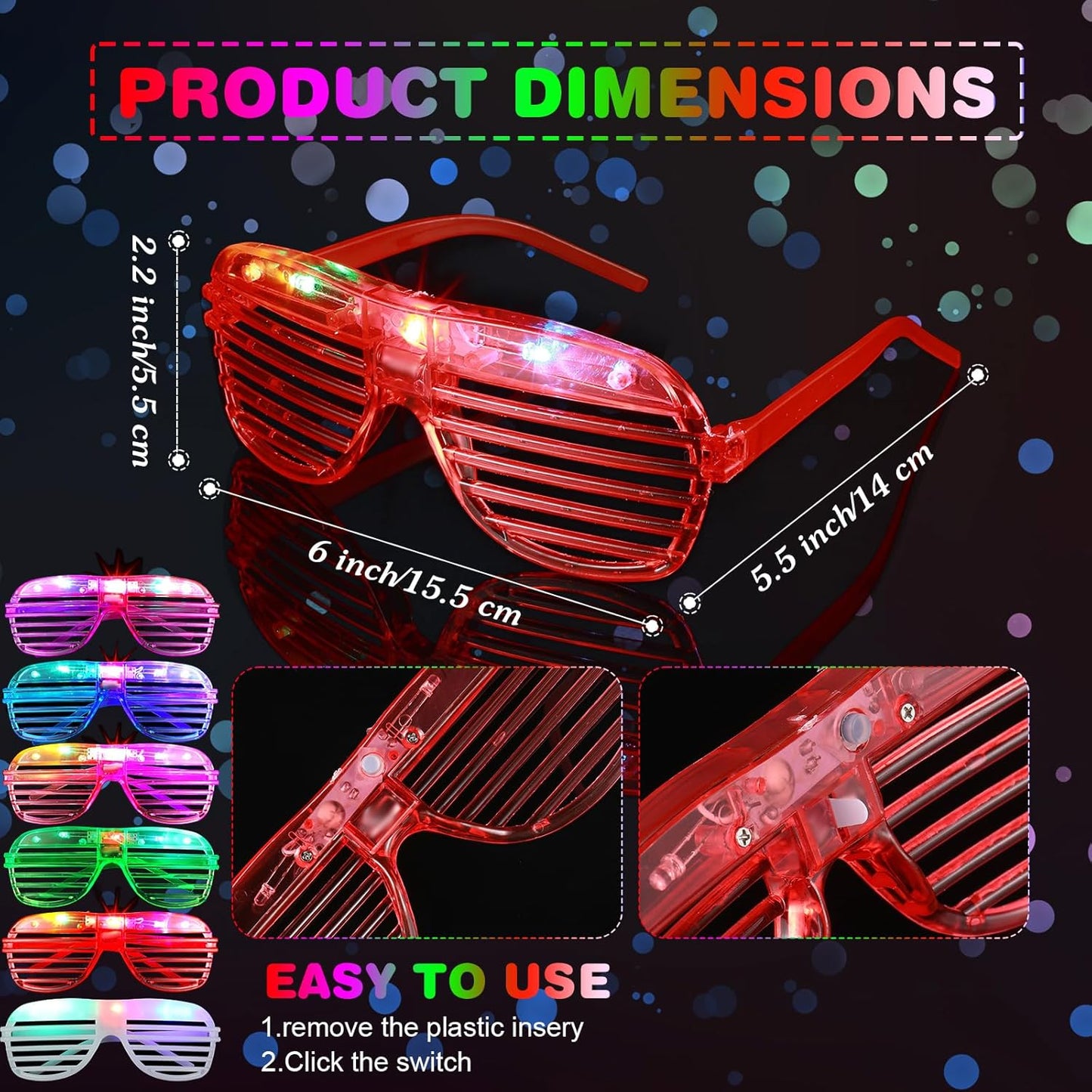 Maitys 72 Pcs Foam Sticks Light up Glasses, Glow in the Dark Sunglasses Foam Sticks LED Glasses Light up Supplies