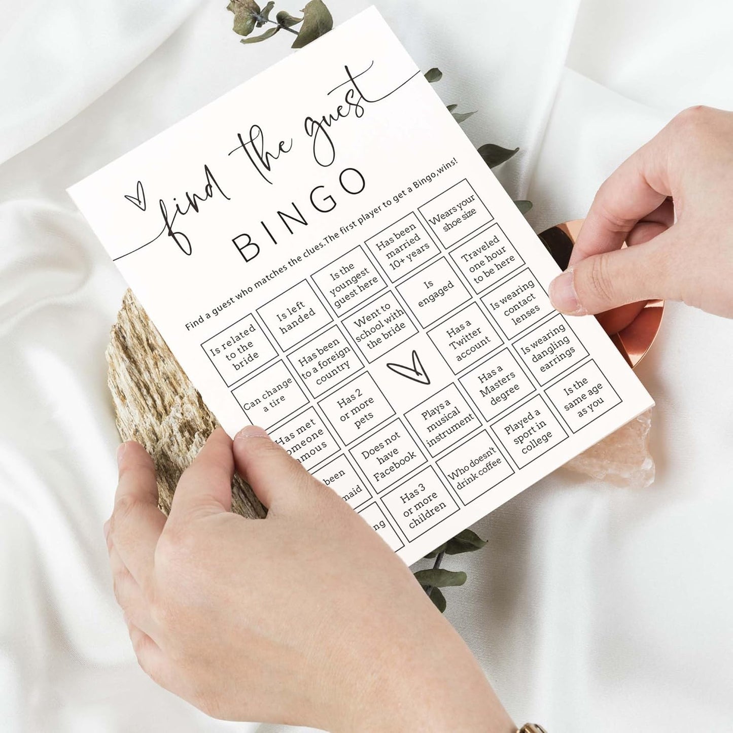 Bridal Shower Bingo, 25Pcs Prefilled Find The Guest Bingo Game Cards, Engagement Party Games for Guests, Minimalist White Wedding Party Supplies - A19