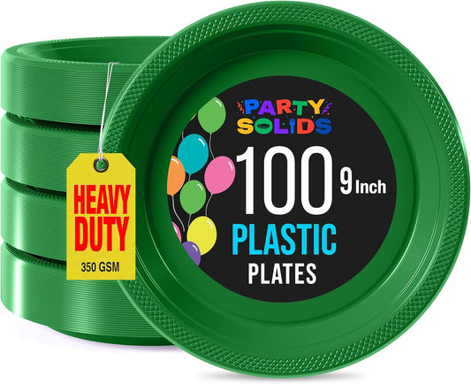 Exquisite Party Solids Emerald Green Plastic Plates For Party 9" Emerald Green Disposable Plates Heavy Duty 100 Pcs Plastic Dinnerware Sets Heavy Duty 350 GSM Disposable Dinnerware Set