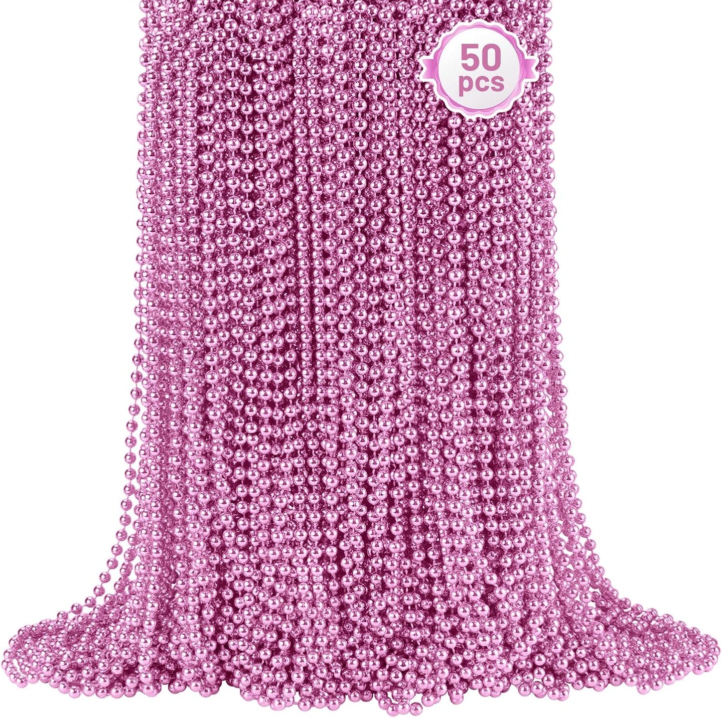 SHAOQINLIN 50 PCS Pink Bead Necklace, 33" Pink Mardi Gras Beads, Breast Cancer Awareness Beaded Necklaces, Party Beads for Mardi Gras, Christmas, Valentine's Day, Wedding, Gender Reveal Party Favors