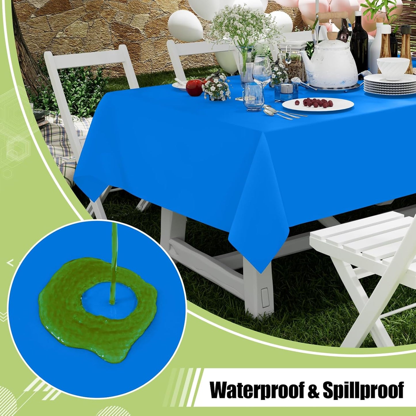 Smiry 54 Inch x 100 Feet Disposable Table Cover Roll, Blue Plastic Table Cloth in Cut-to-Size Box with Slide Cutter, Waterproof Rectangle Tablecloths for Weddings, Banquets, Outdoor