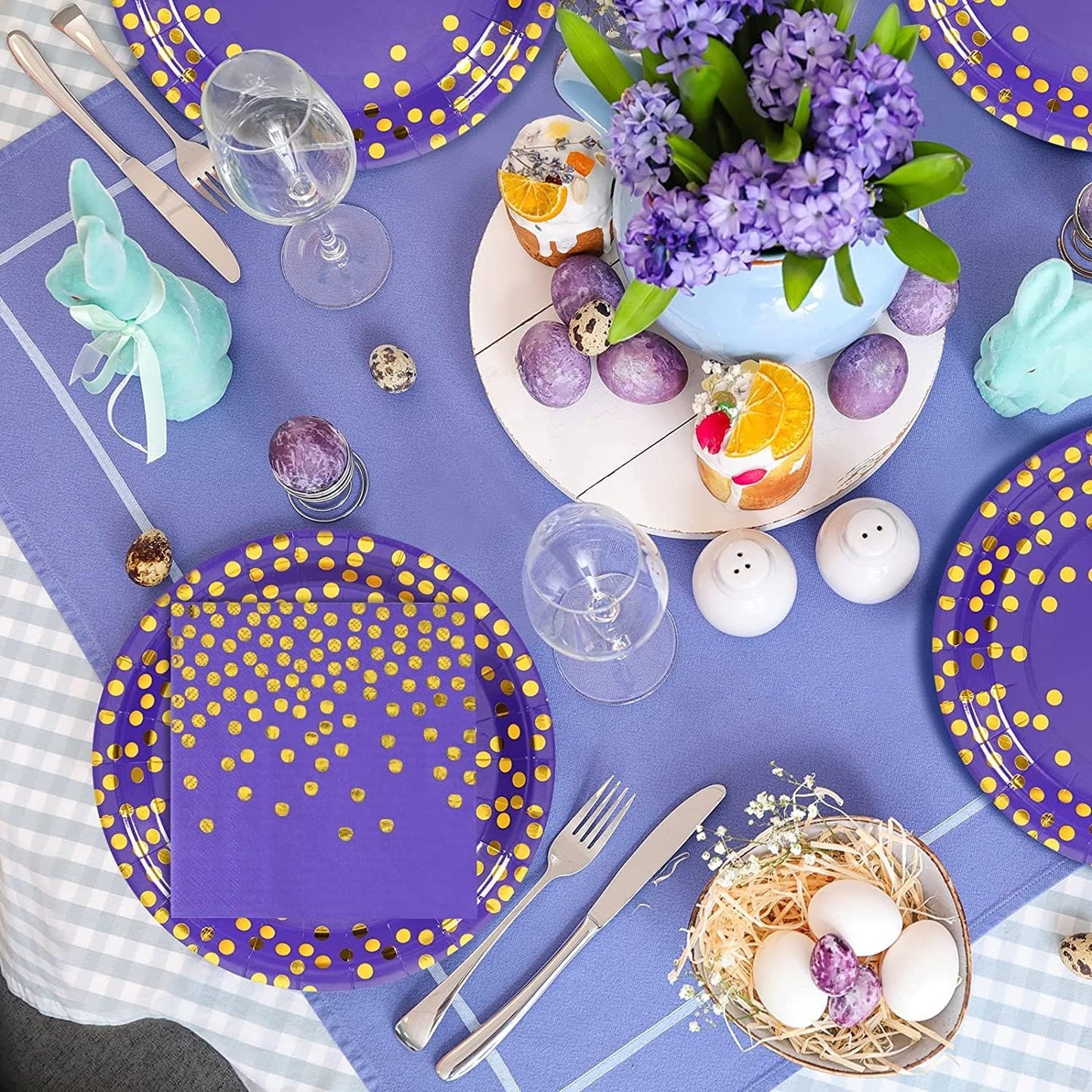 Purple and Gold Paper Plates-50 Pack- 25 * 7inch Paper Plates & 25 * 6.5inch Napkins,Purple Plates and Napkins Party Supplies for Birthdays Carnival Receptions and All Occasions