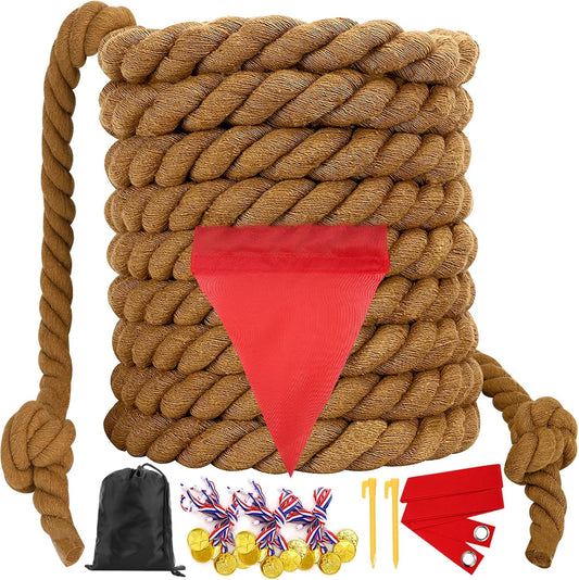 Outdoor Games Tug a War Rope 40FT for Kids and Adult, Field Day Family Reunion Outside Yard Backyard Lawn Picnic Carnival Fun Easter Games Tug of War for Birthday Party, Team Building,Brown