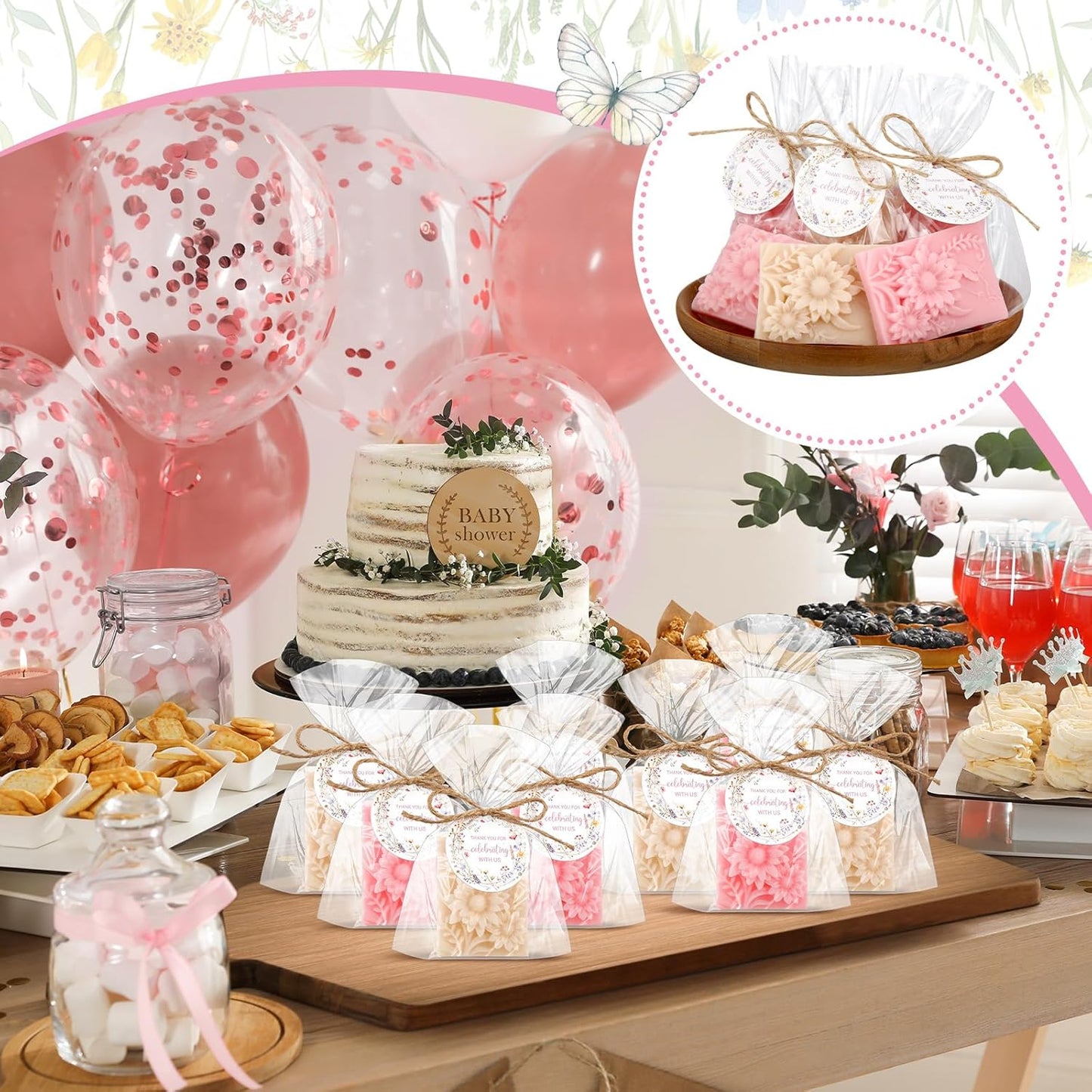 Demissle 20 Pcs Baby Shower Soap Favors Wildflowers Baby Shower in Bloom Flower Bath Soap Gift Set with White Greeting Card Handmade Gifts for Guests Decorations Supplies(Pastel Color,Stylish Style)