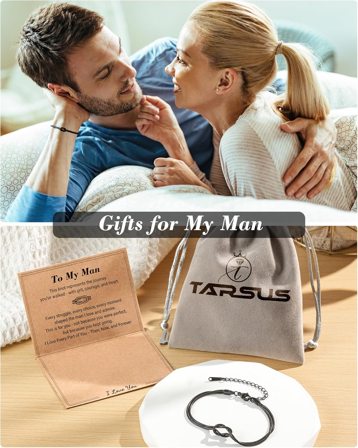 Tarsus To My Men/Husband/Son Bracelet, Black Love Knot Bracelet Jewelry Christmas Birthday Anniversary Valentine Gift Ideas