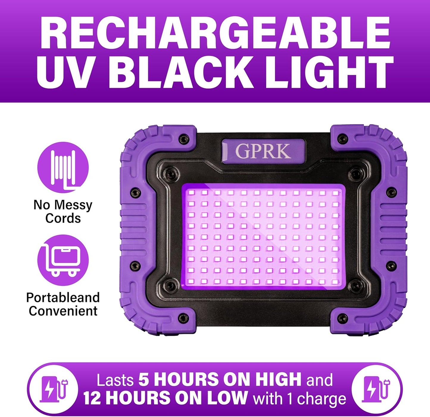 Rechargeable Black Light - Battery-Powered UV Blacklight, Portable,Cordless 395nm Ultraviolet Flood Light for Glow Parties, Night Fishing, UV Paints, Halloween