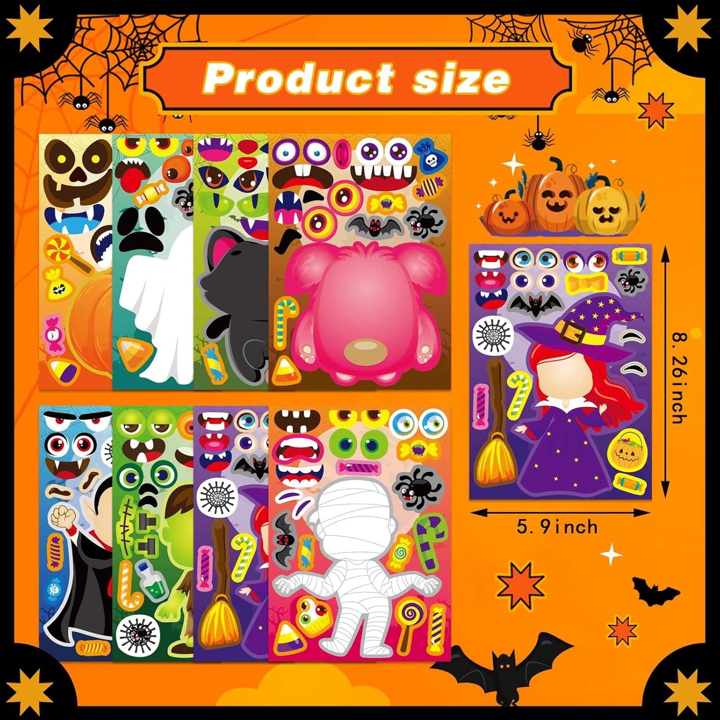 Halloween Make a Face Stickers 40PCS - Mix and Match Character Sheets With Vampires, Witches, Mummies, Zombies, Ghosts, Monsters - Party Games
