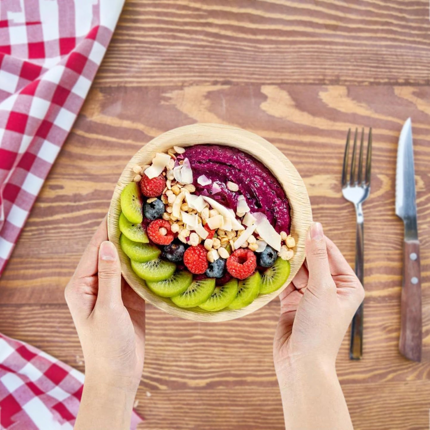 Raj Disposable Palm Leaf Bowls (25 Count, 6.5" Bowls) Strong Bowl Like Bamboo Party Bowl - Decorative Compostable Tableware for Lunch, Dinner, Camping, Outdoor, BBQ, Picnic, Parties