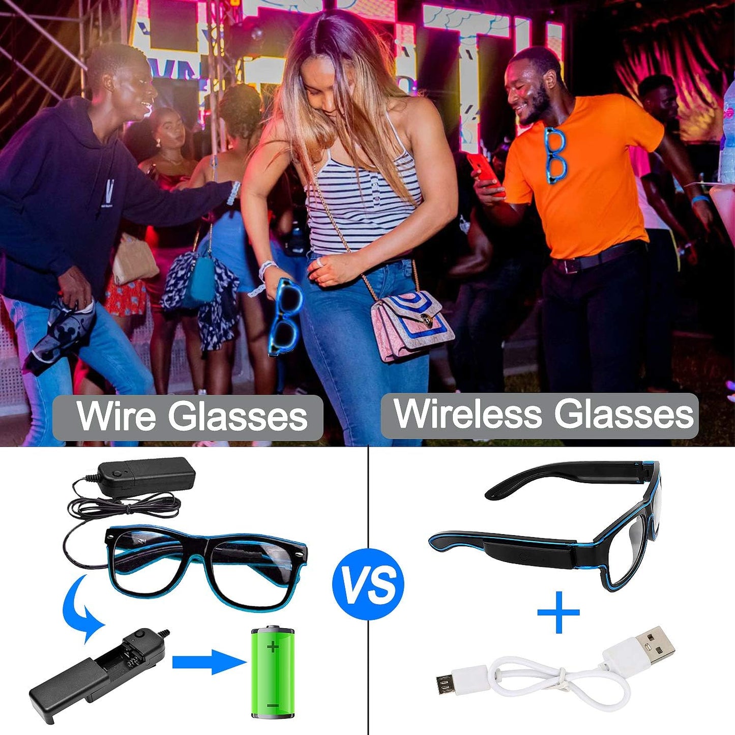 YouRfocus Wireless LED Light Up Glasses Glow in the Dark Neon Rave Glasses for Rave Party, EDM, Halloween, Christmas (Pink)