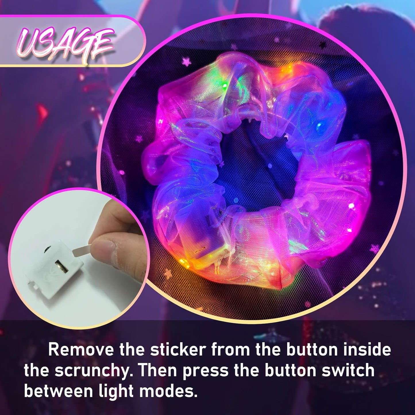 6 Pcs LED Scrunchies for Women, Colorful Mermaid Scrunchy, Light Up Scrunchies for Girls, 3 Light Modes, Glow in the Dark Hair Accessories