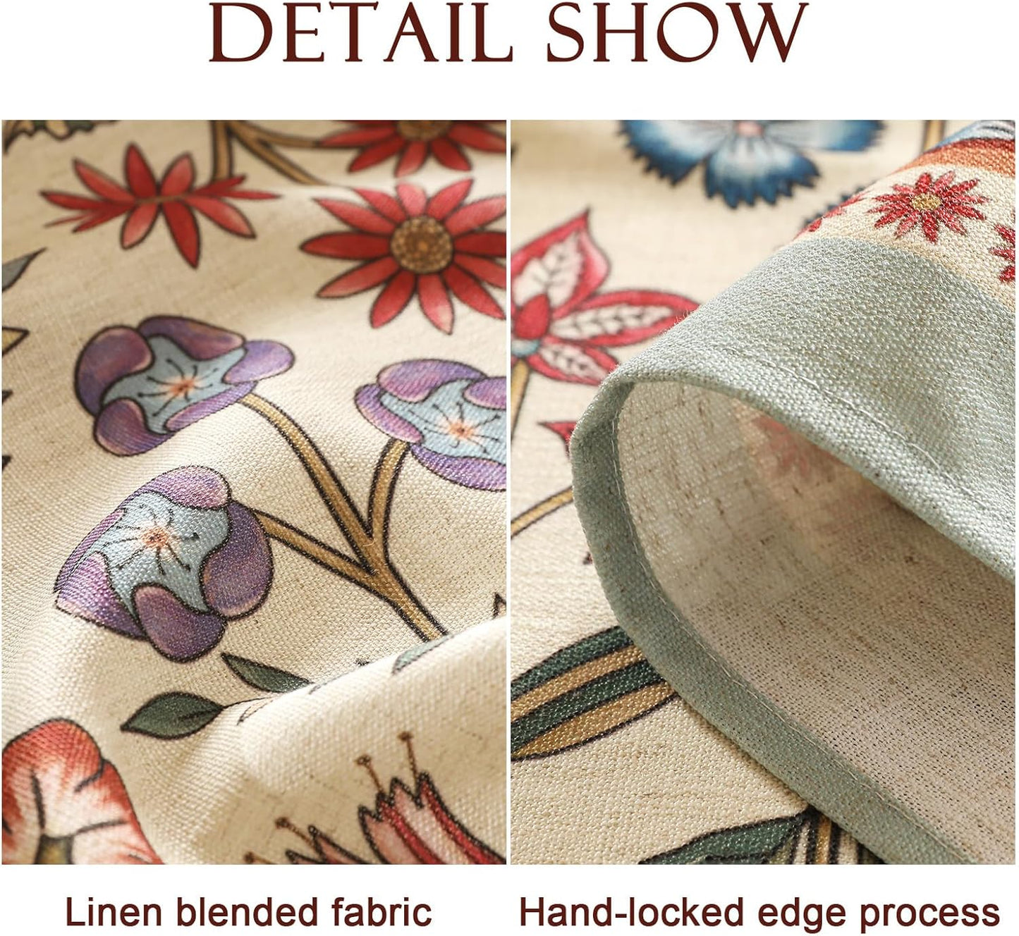 French Linen Rectangle Tablecloth,Vintage Colorful Multiple Prints Soft and Durable Tablecloths,Decor Table Cover for Kitchen,Dining,Tea Party,Thanksgiving,Christmas,63"*87"-Lohi