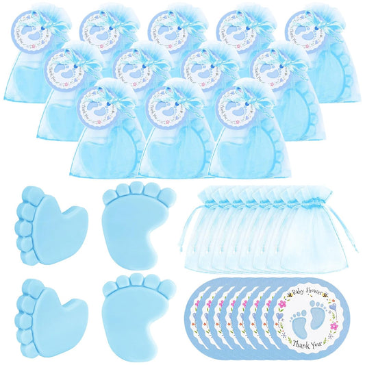 50 Sets Baby Shower Favors Refreshing Feet Soap Perfect for Guests Gifts with Organza Bags Thanks Cards Birthday Party Decoration Game Prizes（blue）