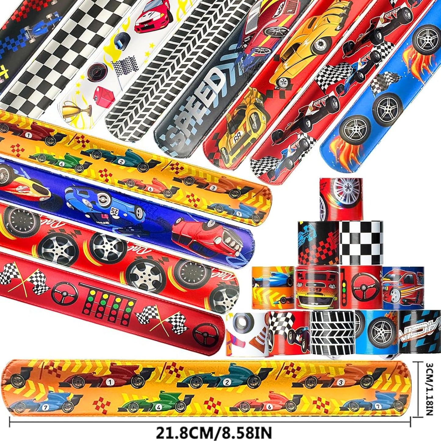 24 Pcs Race Car Party Decorations Favors Racing Bracelet Racing Wristbands Bracelet Checkered Slap Bracelets Dirt Bike Task Game Decorations Car Birthday Party Supplies