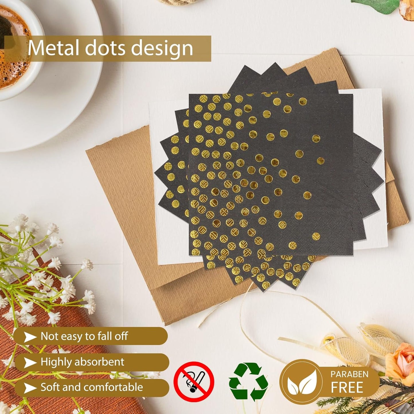 48PCS Black and Gold Plates and Napkins Party Supplies, Gold Dot Disposable Paper Plates and Napkins with Forks Tableware Set for Birthday Wedding Retirement Graduation Party Decorations 16 Guests