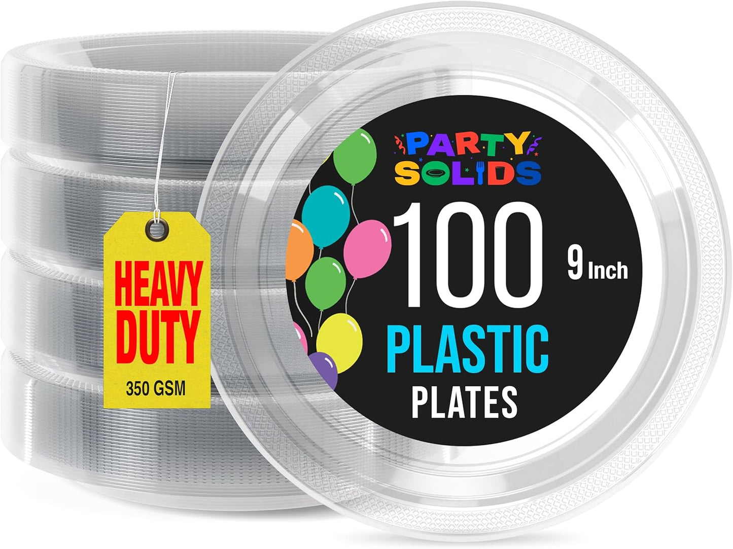 Exquisite Party Solids Clear Plastic Plates For Party 9" Clear Disposable Plates Heavy Duty 100 Pcs Plastic Dinnerware Sets Heavy Duty 350 GSM Disposable Dinnerware Set