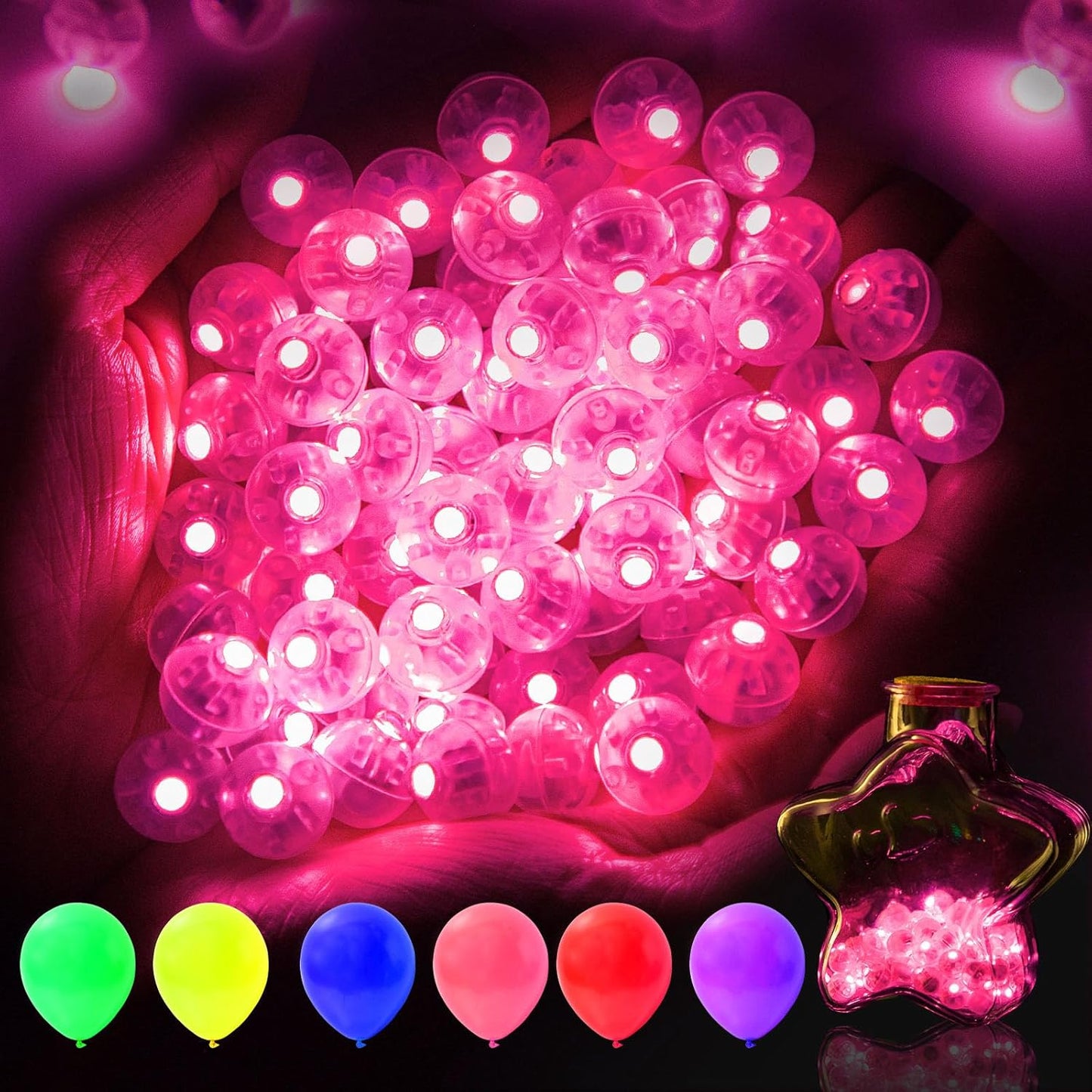 AIKEI 50pcs LED Balloon Lights,Pink Mini Balls Lights,Long Standby Time Lamp,Waterproof for Paper Lantern Valentine's Day Christmas Halloween Wedding Birthday Party Decoration