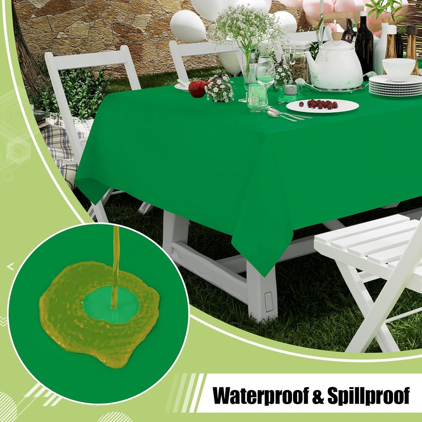 Smiry 54 Inch x 100 Feet Disposable Table Cover Roll, Green Plastic Table Cloth in Cut-to-Size Box with Slide Cutter, Waterproof Rectangle Tablecloths for Weddings, Banquets, Outdoor