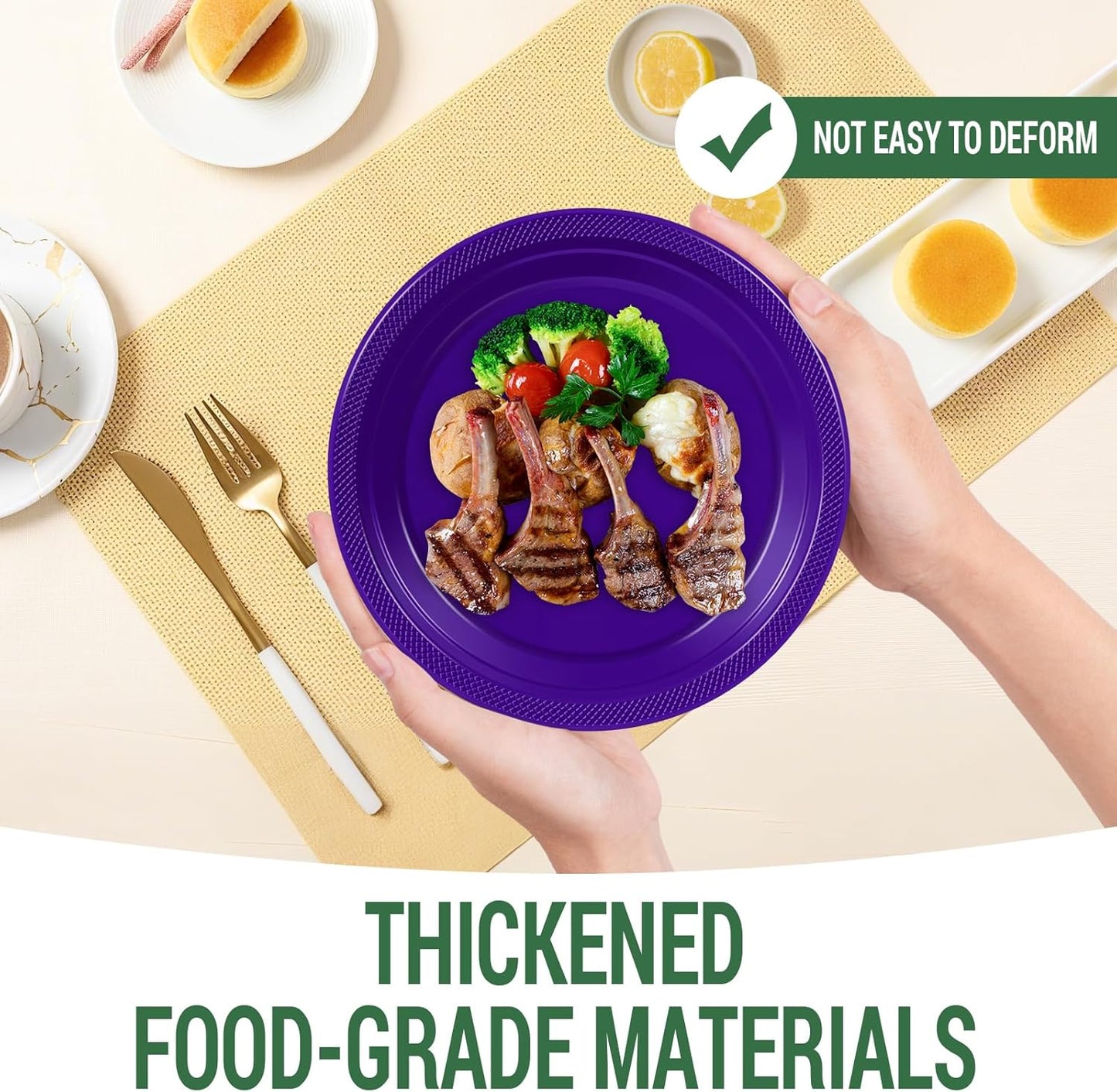 50 Purple Plastic Plates For Party, Includes 25-9" & 25-7" Cake Dessert Plastic Dinner Plates Disposable For Party Supplies