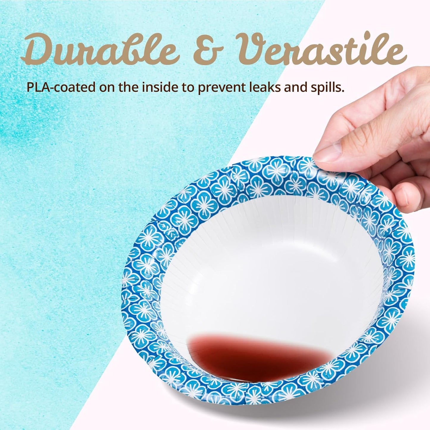 MATICAN Paper Bowls 12 oz, 150-Count Disposable Bowls, Heavy Duty Soak-Proof and Microwave-Safe Paper Bowls with Plum Blossom Harmony Design, Great for Soup, Salad, Snacks, and Party Use