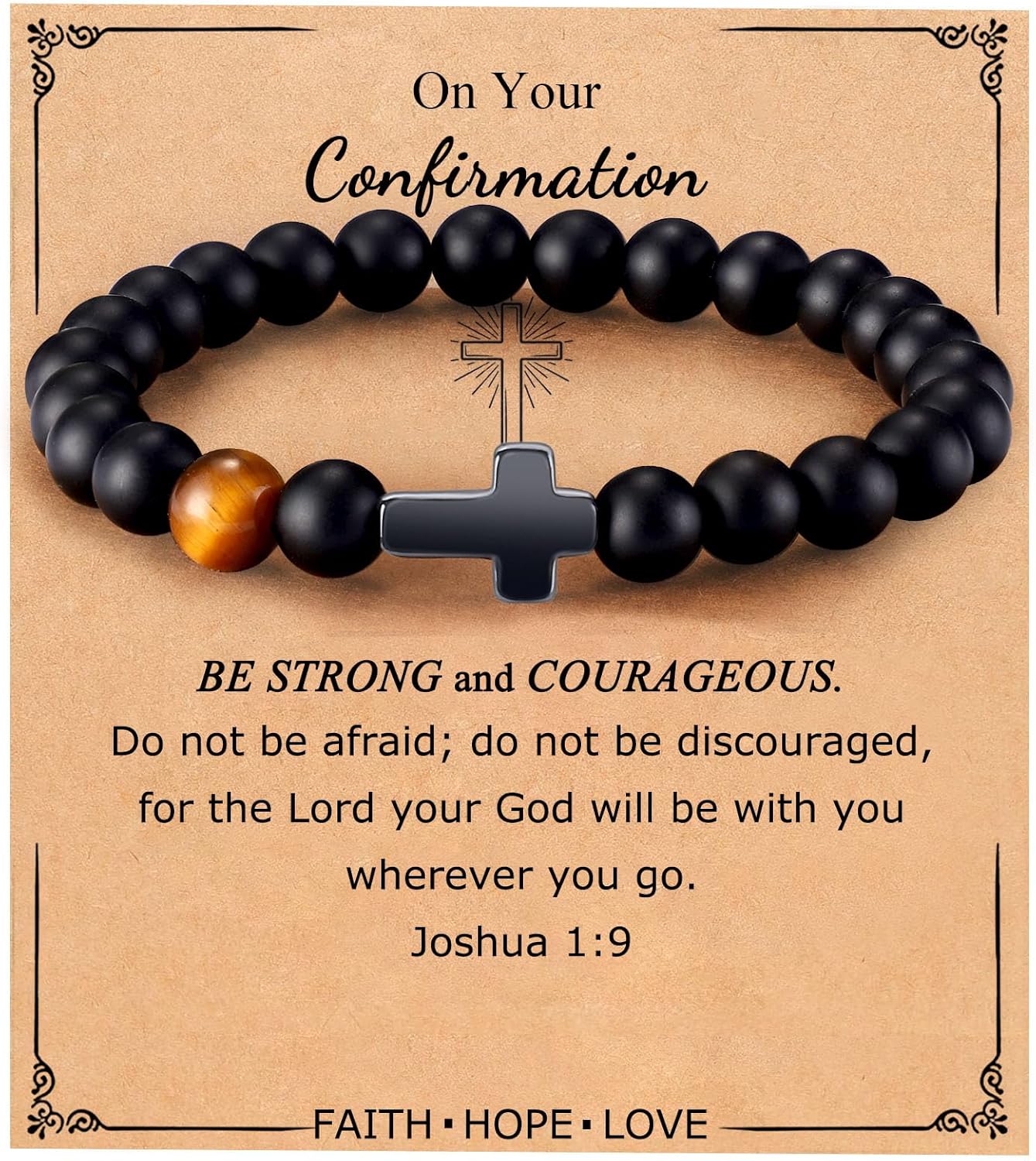 Mens Bracelet with Love Card Inspirational Jewelry Gifts for Man Christian Religious Baptism Valentines Day Graduation Retirement Christmas Beaded Bracelets Gifts