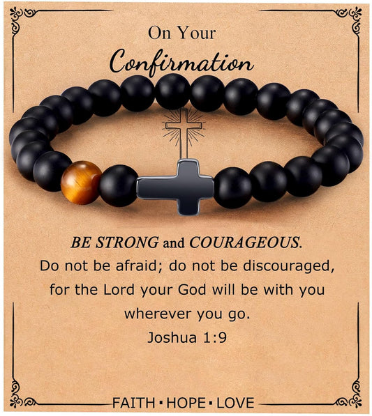 Mens Bracelet with Love Card Inspirational Jewelry Gifts for Man Christian Religious Baptism Valentines Day Graduation Retirement Christmas Beaded Bracelets Gifts