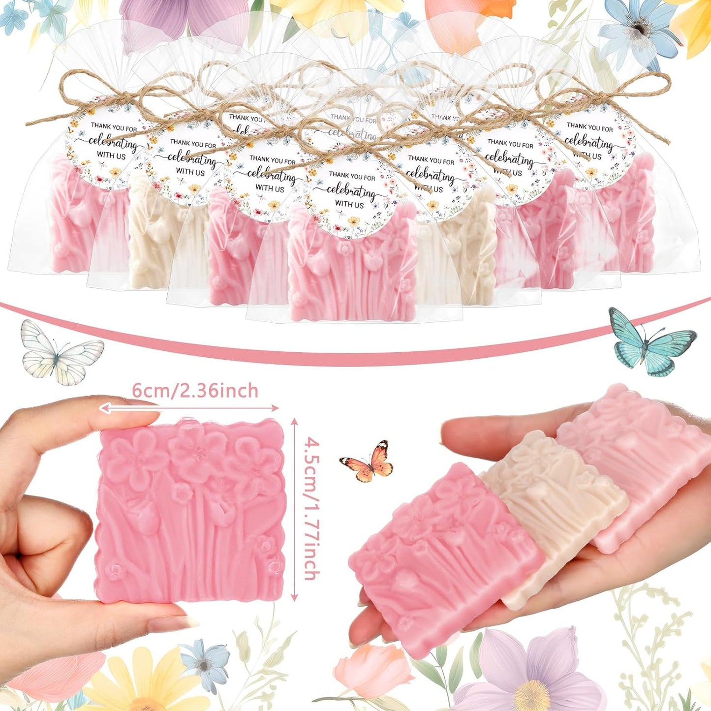 Demissle 20 Pcs Baby Shower Soap Favors Wildflowers Baby Shower in Bloom Flower Bath Soap Gift Set with White Greeting Card Handmade Gifts for Guests Decorations Supplies(Classic Color,Classic Style)