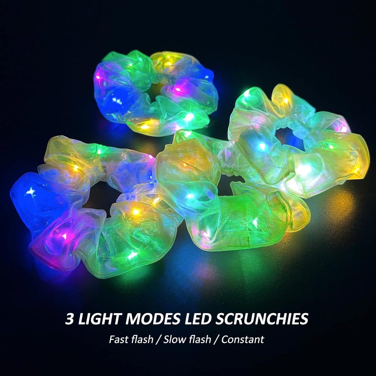 4Pcs Light Up Scrunchies Christmas Hair Tie, St Patricks Day Green LED Scrunchy Hair Elastic for Women & Girls, Glow in the Dark Party Supplies Party Favor Festival Rave Accessories