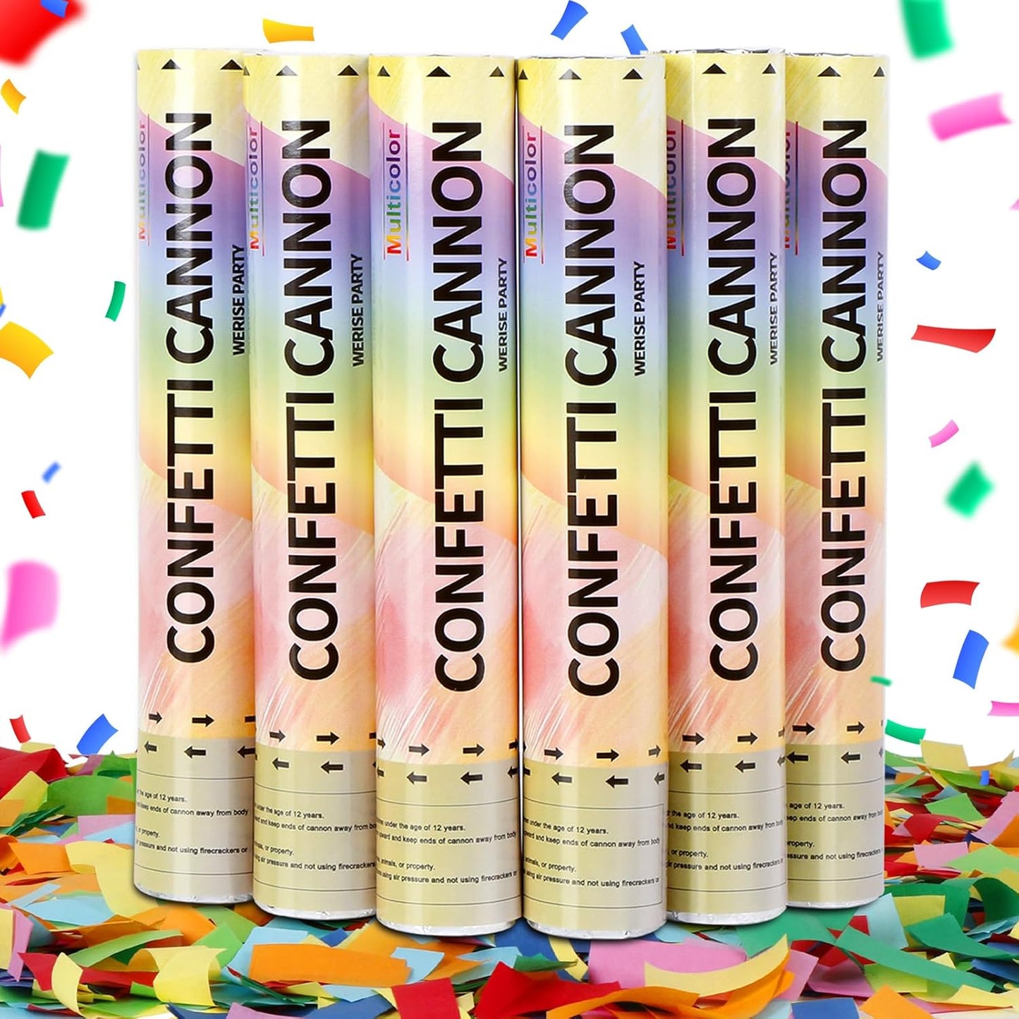 Confetti Poppers Biodegradable Confetti Cannon, 6 Pack WERISE Party Poppers Multicolor Confetti Shooters for Birthday, Christmas Eve, New Year Celebration and Wedding Parties 12 Inch