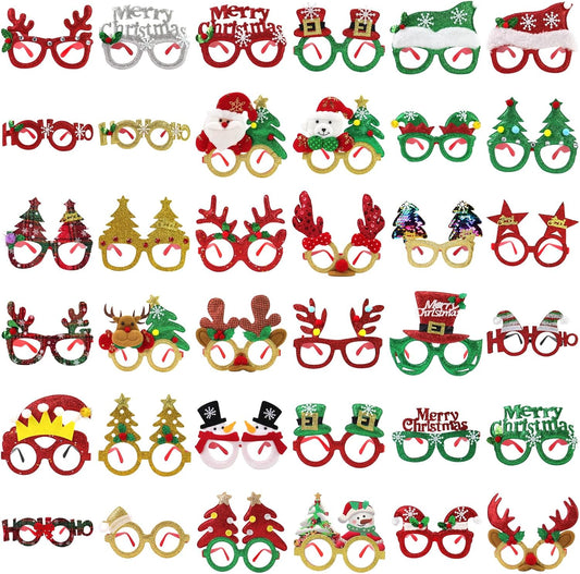 36 Pcs Christmas Glasses Frames, Christmas Tree Santa Reindeer Glitter Eyeglasses, Funny Xmas Party Decoration Accessories for Kids and Adults, Holiday Favors Photo Booth props