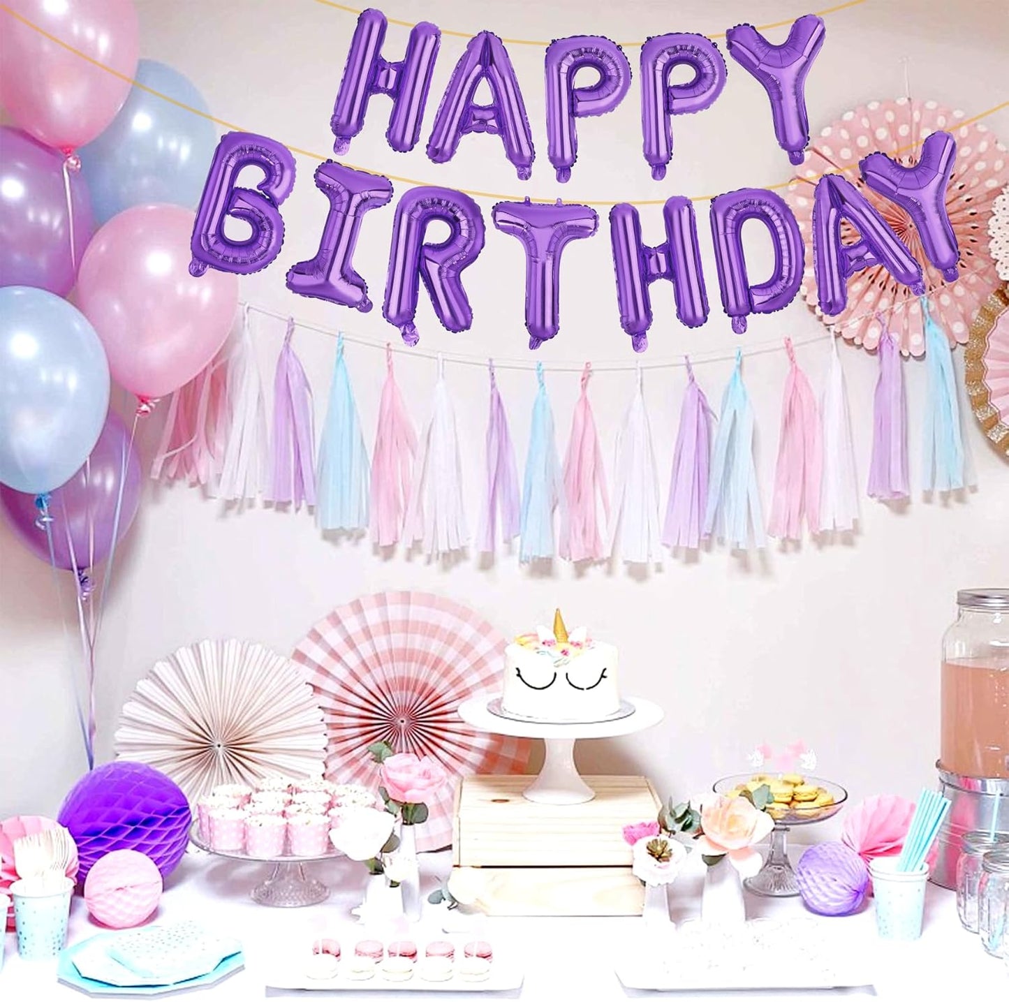 LIOZEOKUN Happy Birthday Balloon Letters 16 inch Mylar Foil Birthday Balloons Banner Sign for Birthday Party Decorations Supplies (Purple)