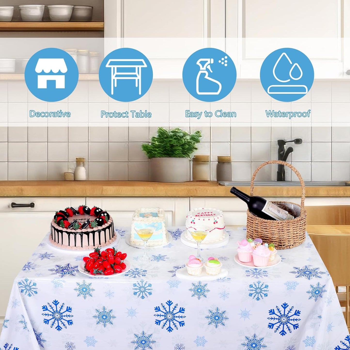 6 Pack Christmas Snowflake Plastic Tablecloth, 54 x 108Inch White and Blue Snowflake Table Cloth Disposable Waterproof Winter Snowflakes Table Cover for Winter Holiday New Year Party Supplies Decor