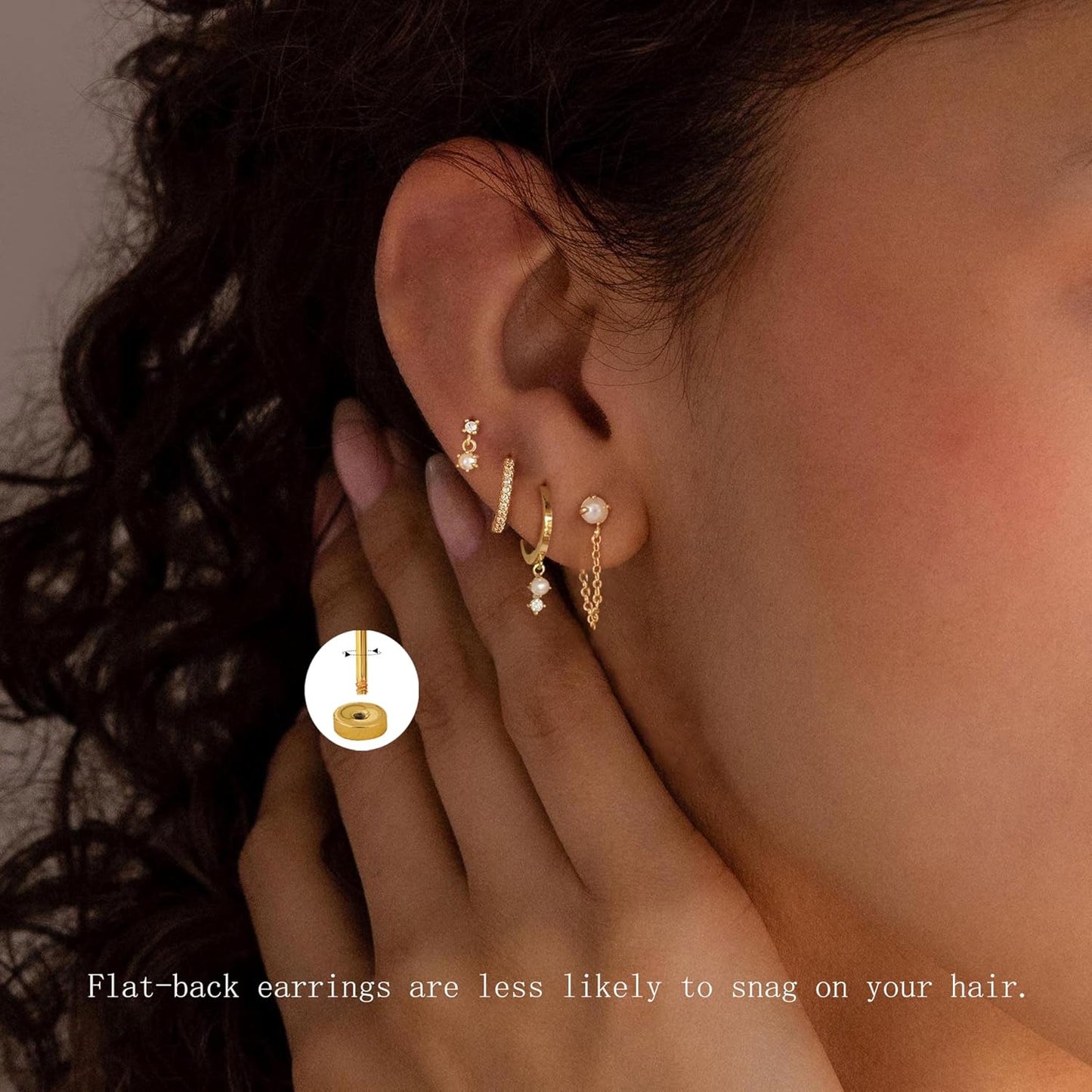 Gold Earrings for Women, 14k Gold Plated Dangle Huggie Earrings for Women Trendy Dainty Gold Hoop Earring Stacks Hypoallergenic Pearl Chain Drop Cartilage Earring Fashion Womens Jewelry