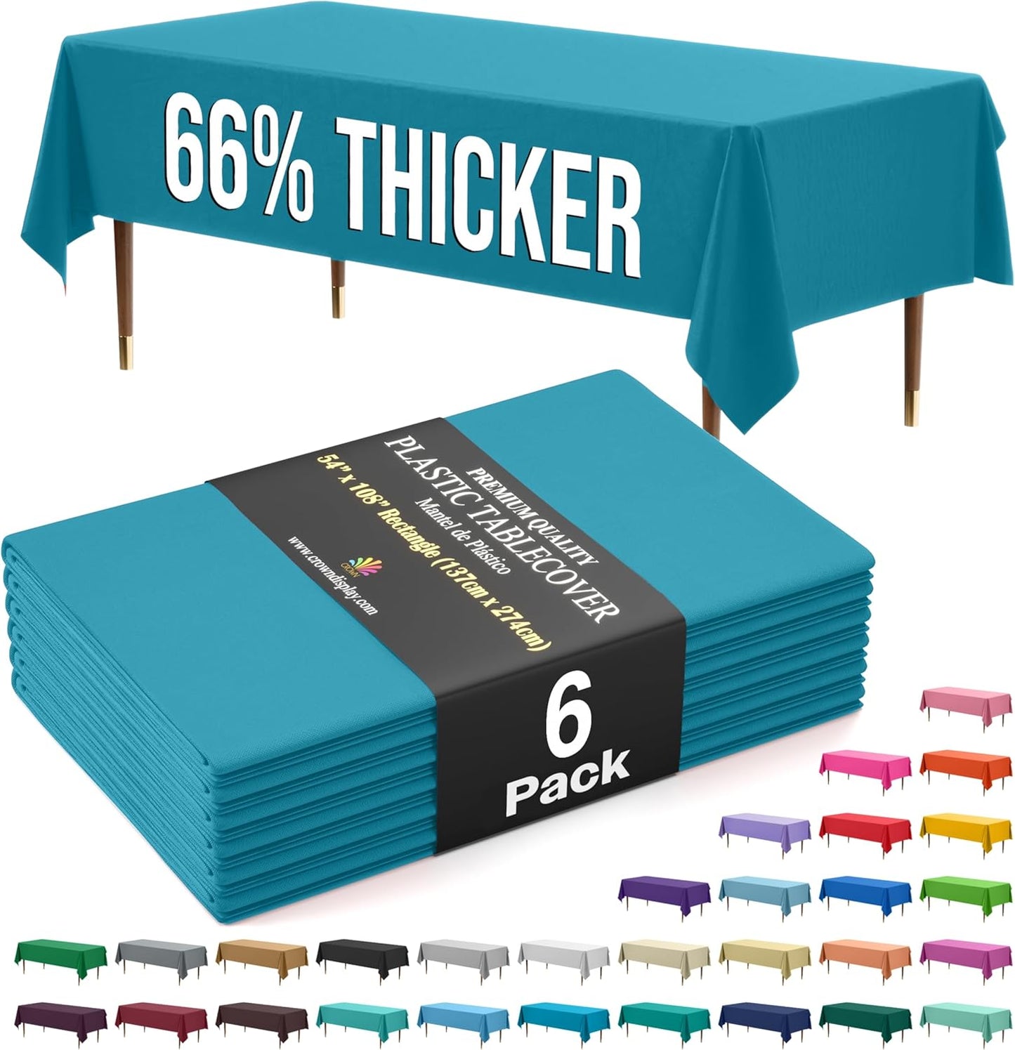 Exquisite 66% Thicker Premium Plastic Table Cloth Rectangle Table Cover 0.5 Mil 6 Pack Turquoise Table Cloth 54 Inch x 108 Inch Disposable Tablecloth Won't Tear Easily Like Cheap Thin Brands
