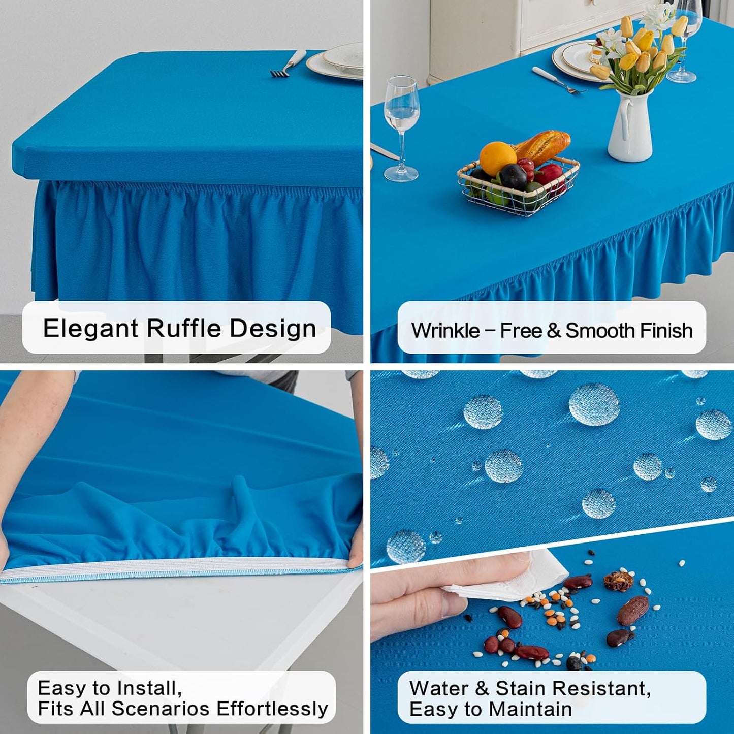6ft Sky Blue Stretch Tablecloth for Rectangular Tables - Flared Wrap Design, Waterproof, Wrinkle-Resistant, Washable - Ideal for Weddings, Parties, Banquets & Table Protection