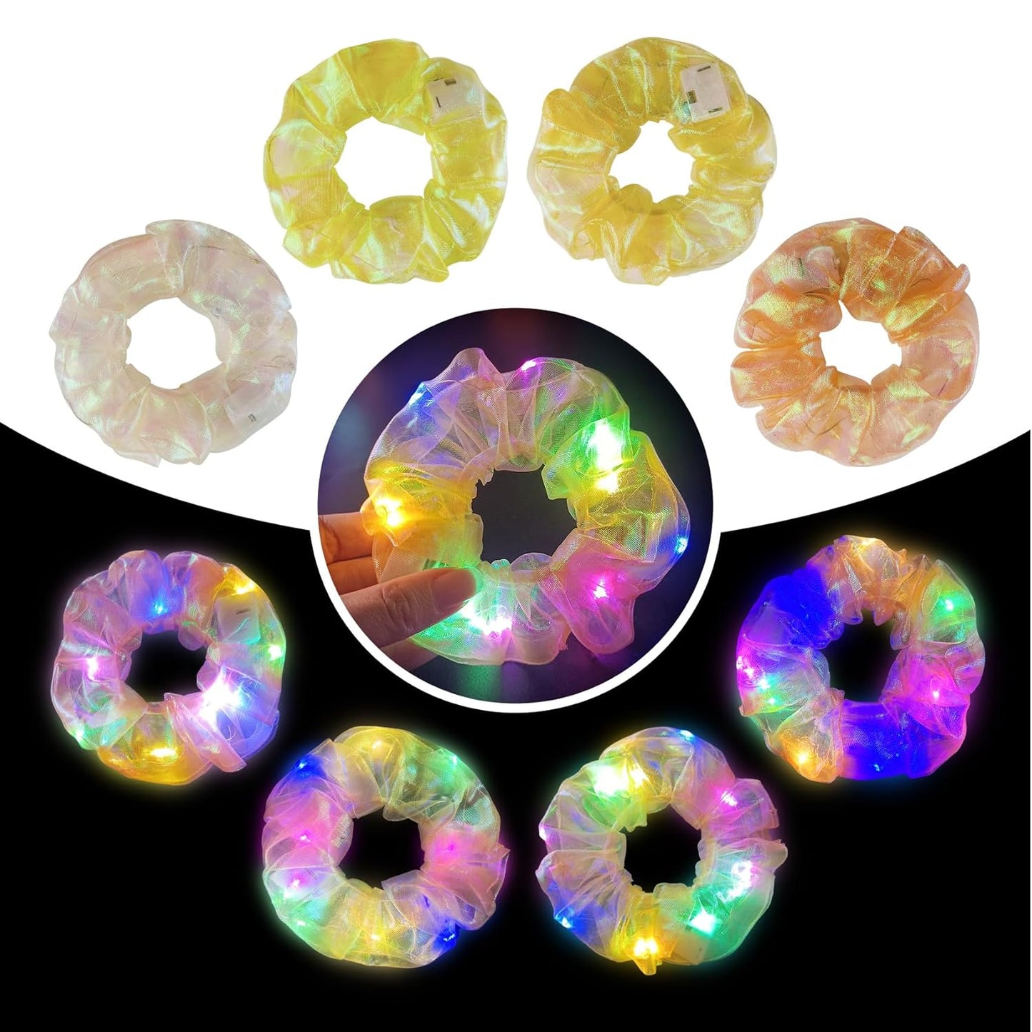 4Pcs Light Up Scrunchies for Women Girl, Multi Light Modes LED Scrunchy, Hair Tie, Glow in The Dark Hair Accessories, Orange Set for Rave Party, Christmas Festival, Neon Glow Party