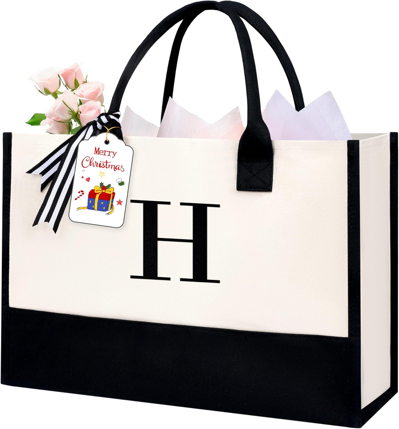 BAGAIL Initial Tote Bag, Personalized Birthday Gifts for Women, Teacher, Friends, Mom, Wedding, Monogrammed Beach Bag