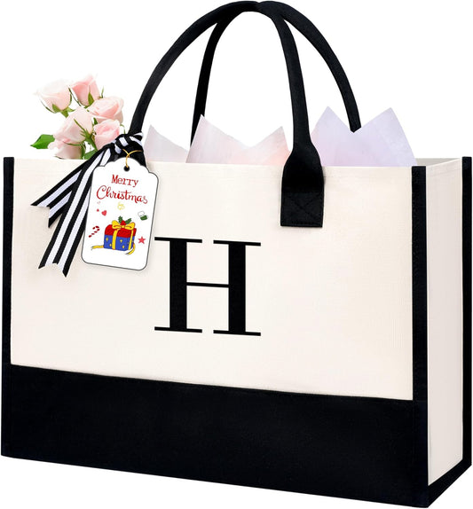 BAGAIL Initial Tote Bag, Personalized Birthday Gifts for Women, Teacher, Friends, Mom, Wedding, Monogrammed Beach Bag