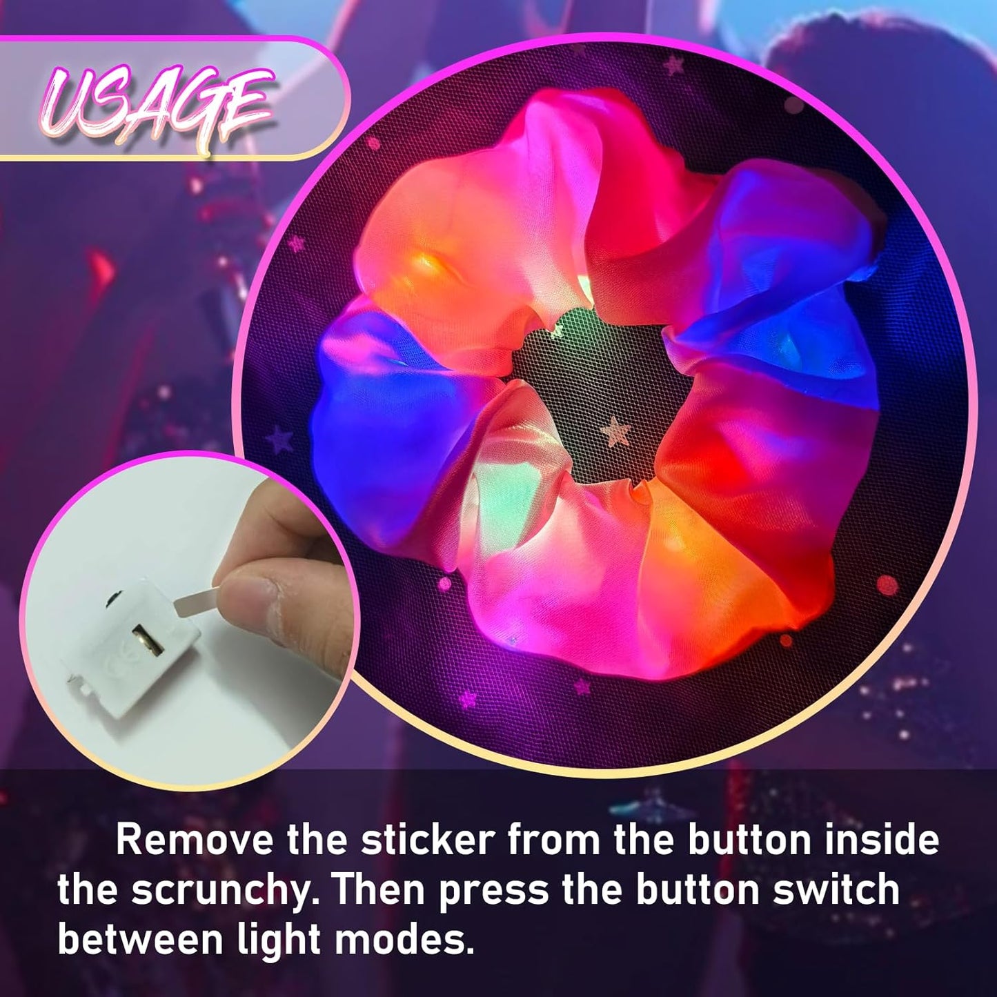 6 Pcs LED Scrunchies for Women, Colorful Satin Scrunchy, Light Up Scrunchies for Girls, 3 Light Modes, Glow in the Dark Hair Accessories