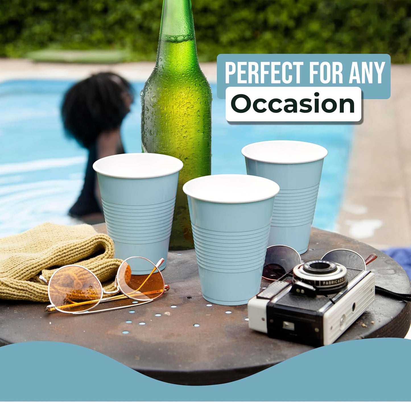 18 Oz Light Blue Plastic Cups For Party Supplies 50 Pack | Light Blue Disposable Cups Plastic | Disposable Drinkware For Parties, Events & Everyday