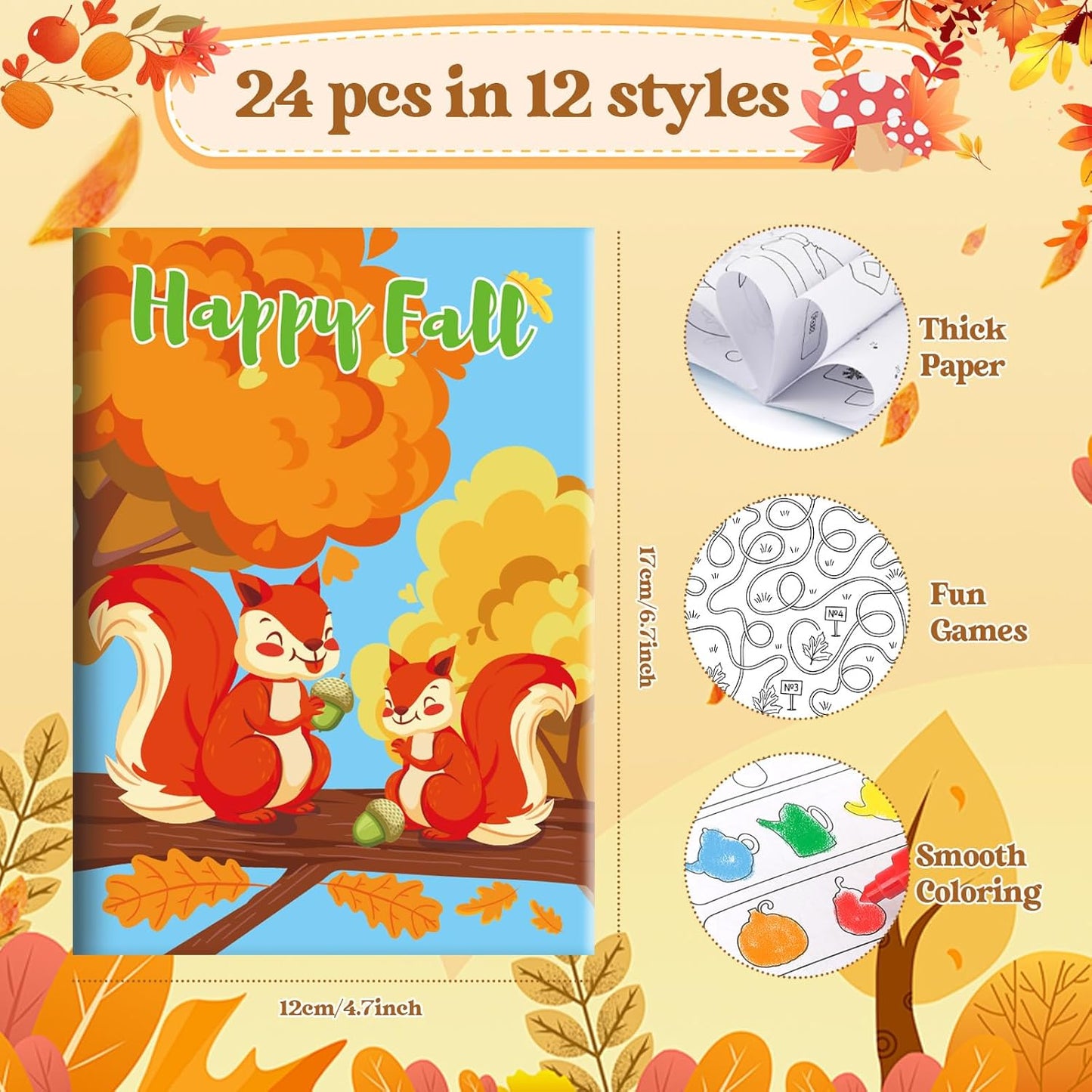 BenLouis 24 Pack Fall Mini Activity Books for Kids ages 4-8-16 Autumn Party Favors Bulk Different Brain Game for Classroom Travel Craft Activities Thanksgiving Birthday Goodie Bag Gift Stuffer