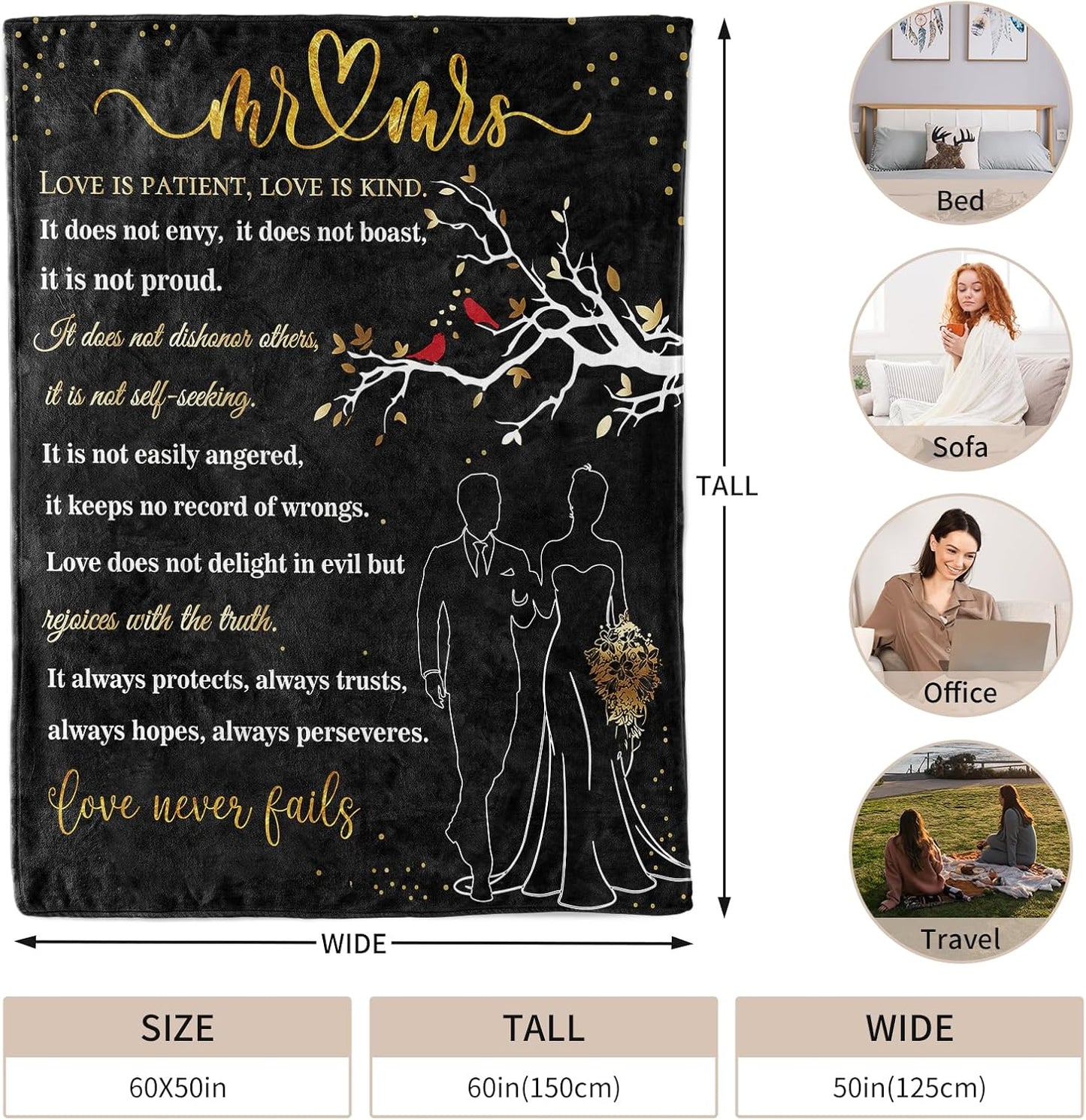 Wedding Gifts for Couples 2025 Soft Blanket, Bridal Shower Gifts for Bride to Be, Anniversary Romantic Gifts for Her, Wedding Gifts for Newlyweds Wedding Throw Blanket 60 * 50