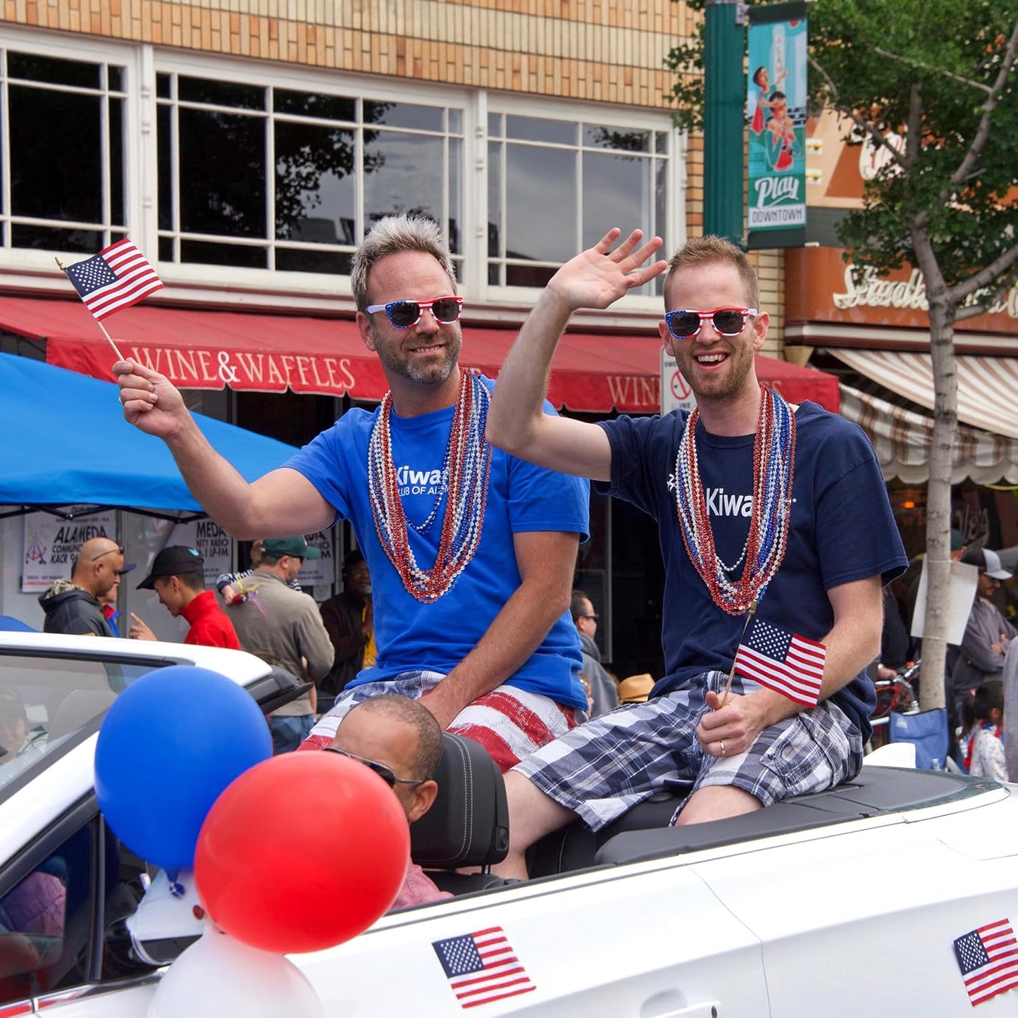 4th of July Necklace Decorations, 24PCS Veterans Day Beads Party Favors Bulk, Veterans Day Red Blue Silver Necklace, Independence Day Bead Bulk for Patriotic Parade Party Celebration Favors Decor