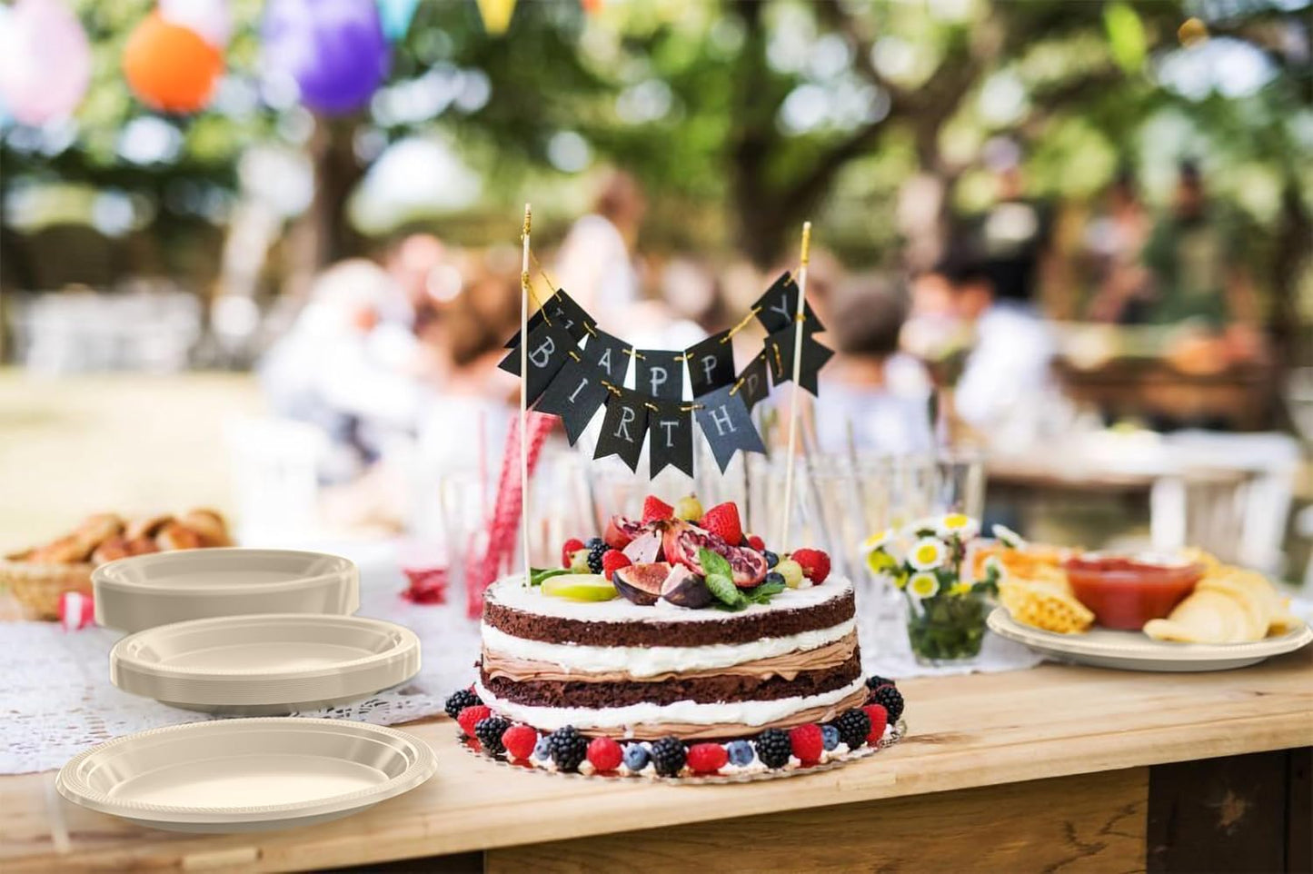 Exquisite Party Solids Ivory Plastic Plates For Party 10" Ivory Disposable Plates Heavy Duty 100 Pcs Plastic Dinnerware Sets Heavy Duty 350 GSM Disposable Dinnerware Set