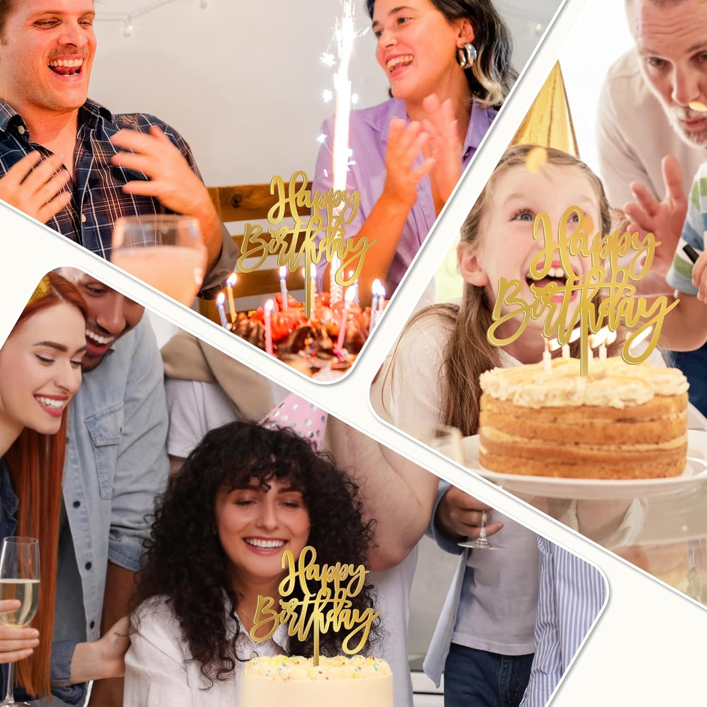 1 PCS Acrylic Cake Topper, 5.1 x 7 Inches Happy Birthday Cake Sign, Mirror Birthday Cake Toppers for Children or Adults Cake Inserts, Birthday Cake Decorations and Desserts Supplies