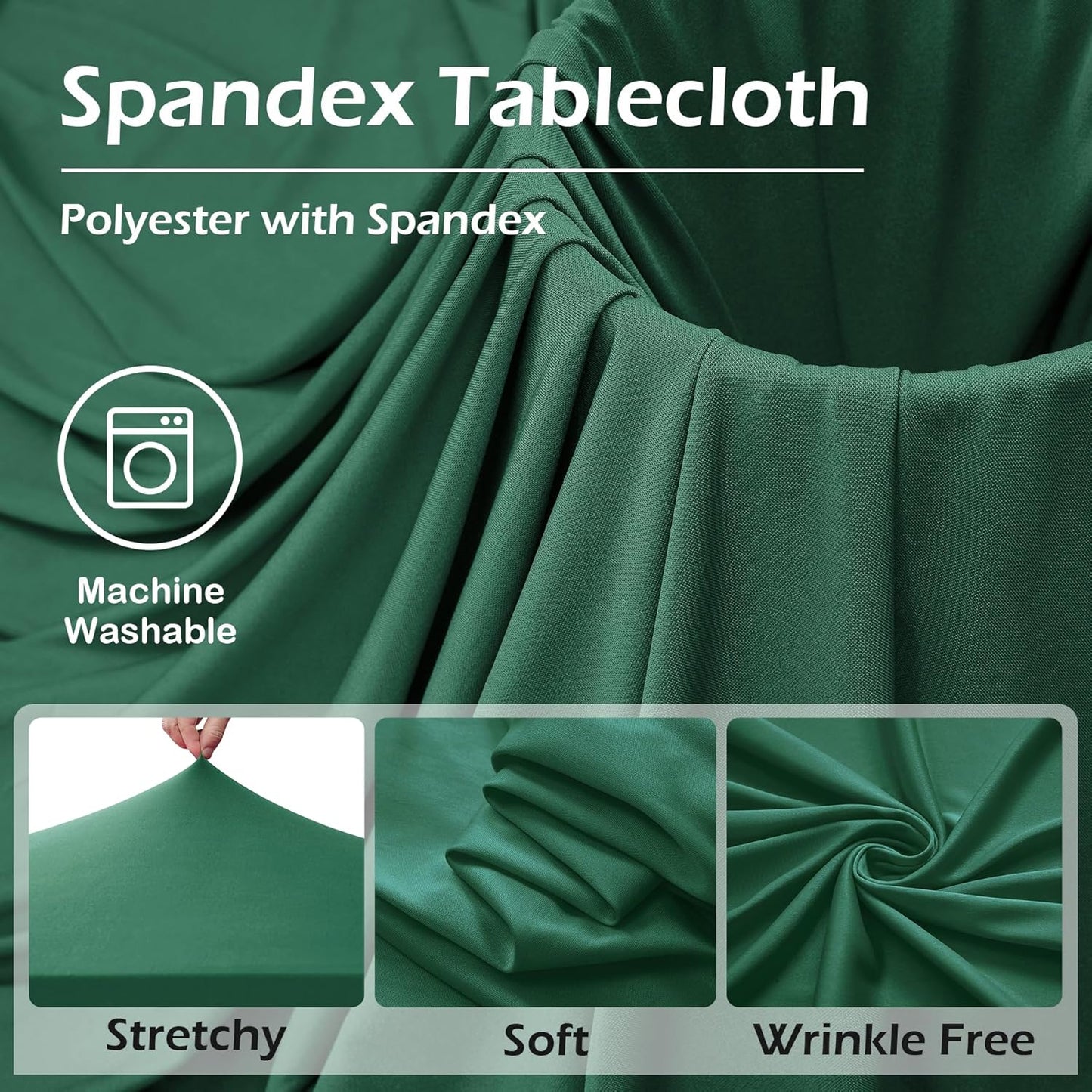 2 pk Hunter Green Spandex Tablecloths 8ft with Ruffle Table Skirt, Wrinkle Free Stretchy Fitted Tablecloth for 8 Foot Rectangle Tables, Elastic Spandex Table Covers 8ft for Party Wedding Banquet